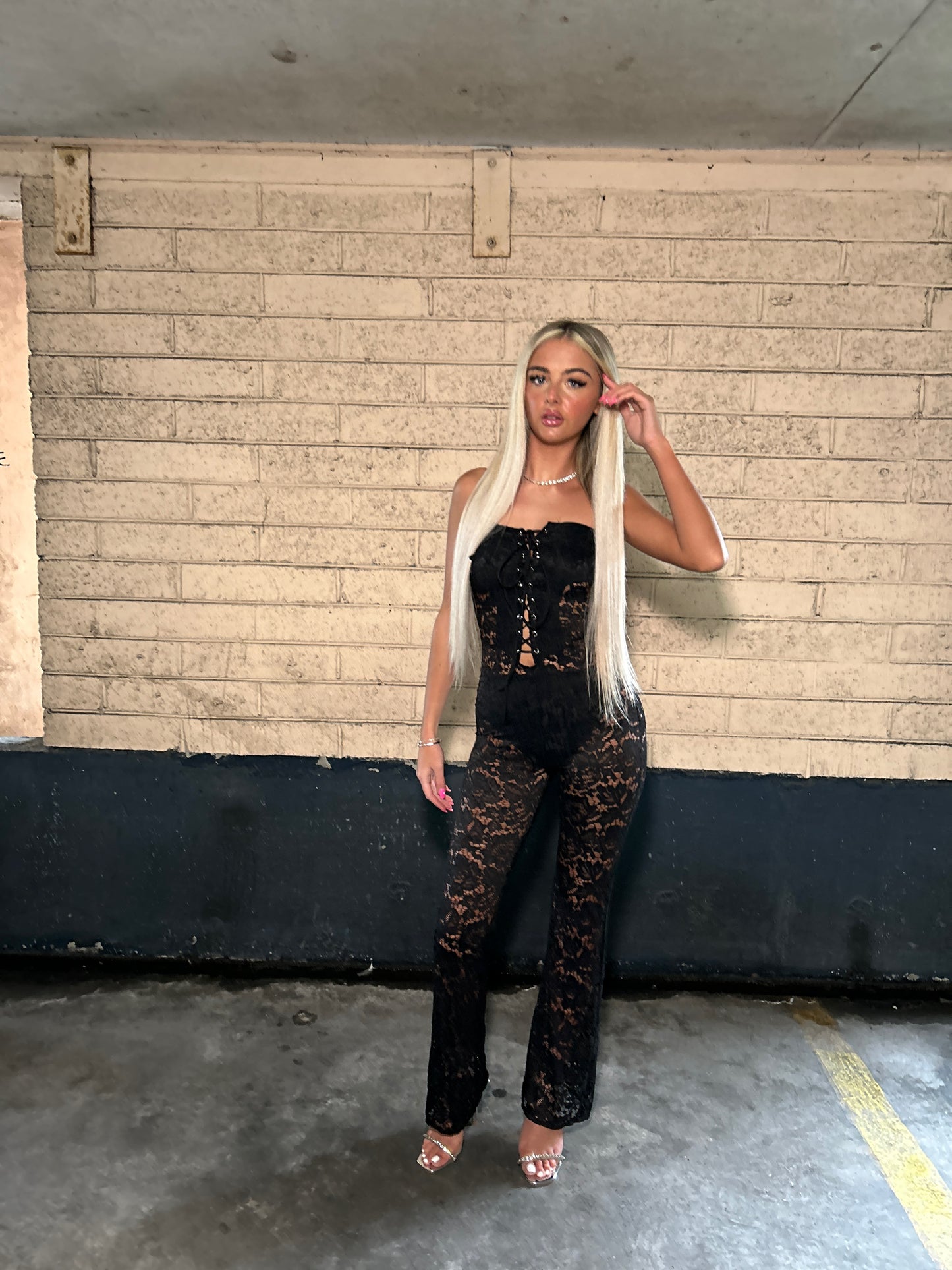 Black Lace tie front jumpsuit
