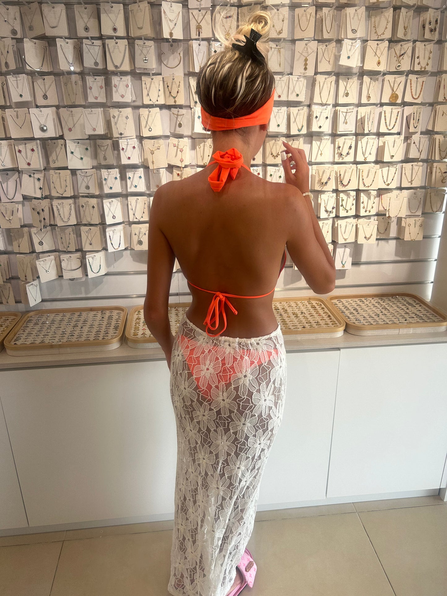 LIMITED EDITION HAND MADE AND DESIGNED IN HOUSE: Off white lace cover up maxi skirt