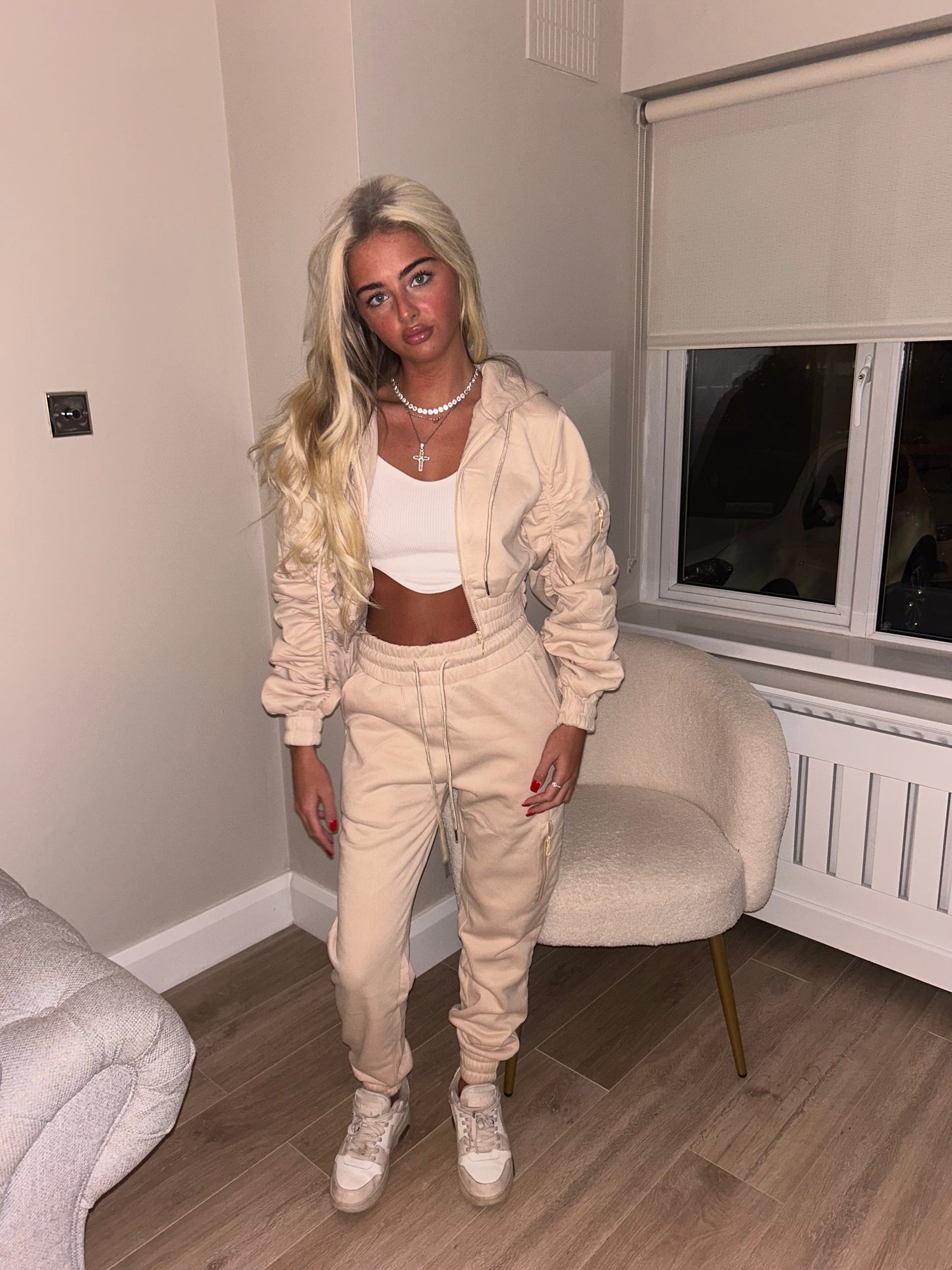 Beige ruched tracksuit