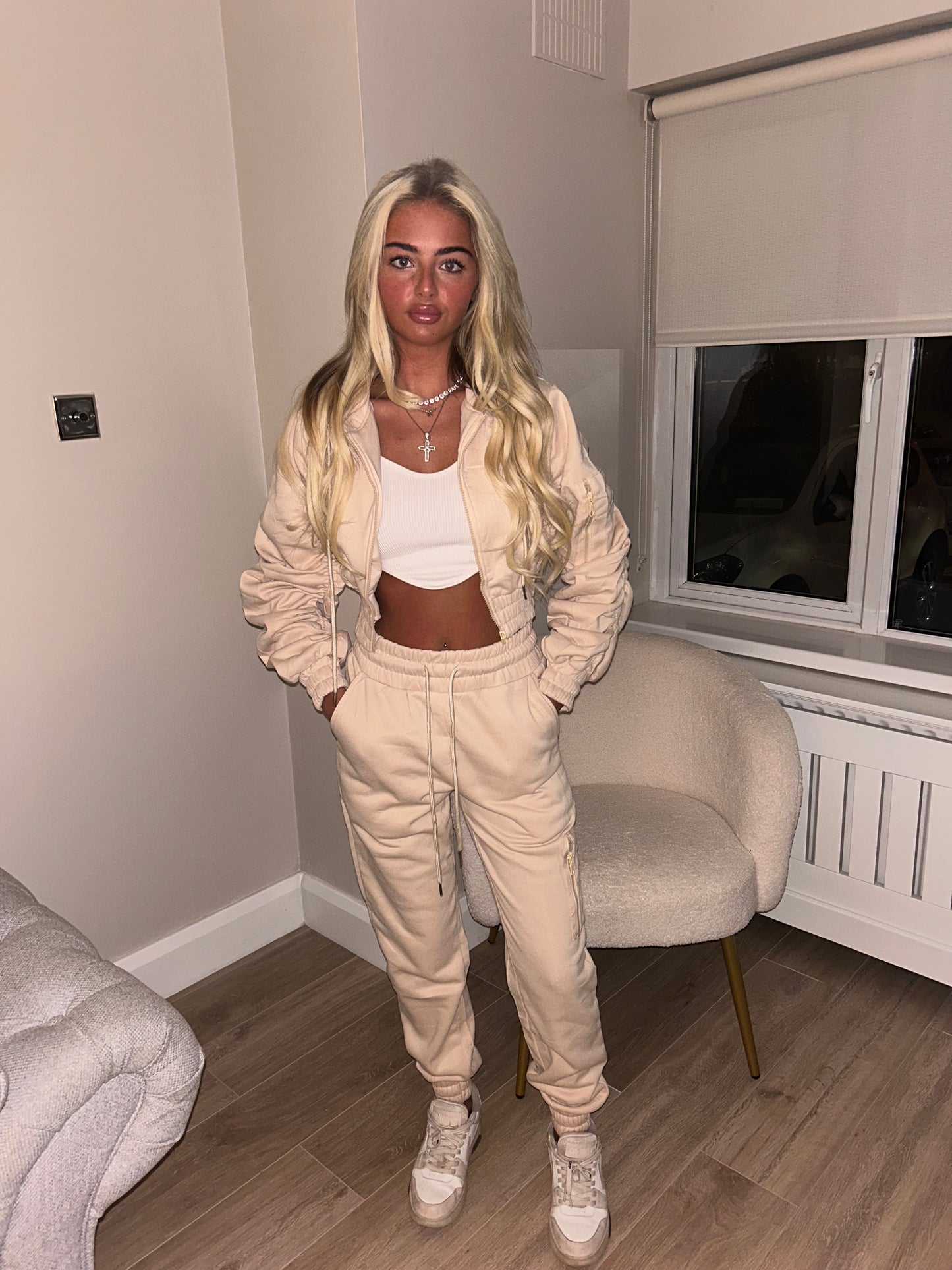 Beige ruched tracksuit