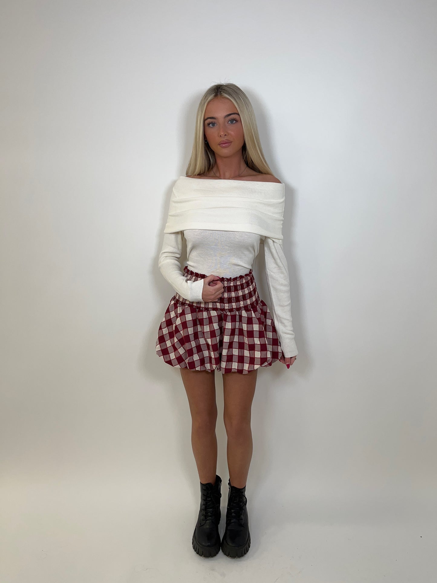 Gingham high waist bubble skirt