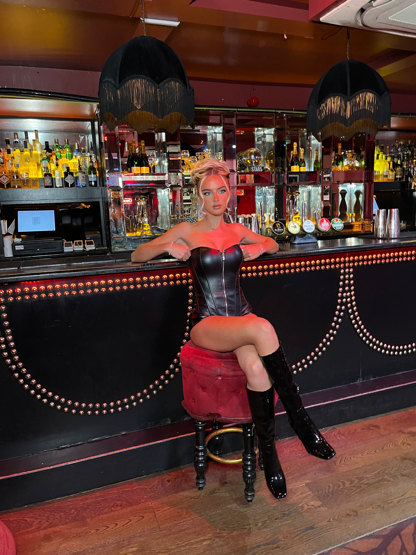 HAUNT COUTURE: Black zip up pvc corset set (corset and shorts)