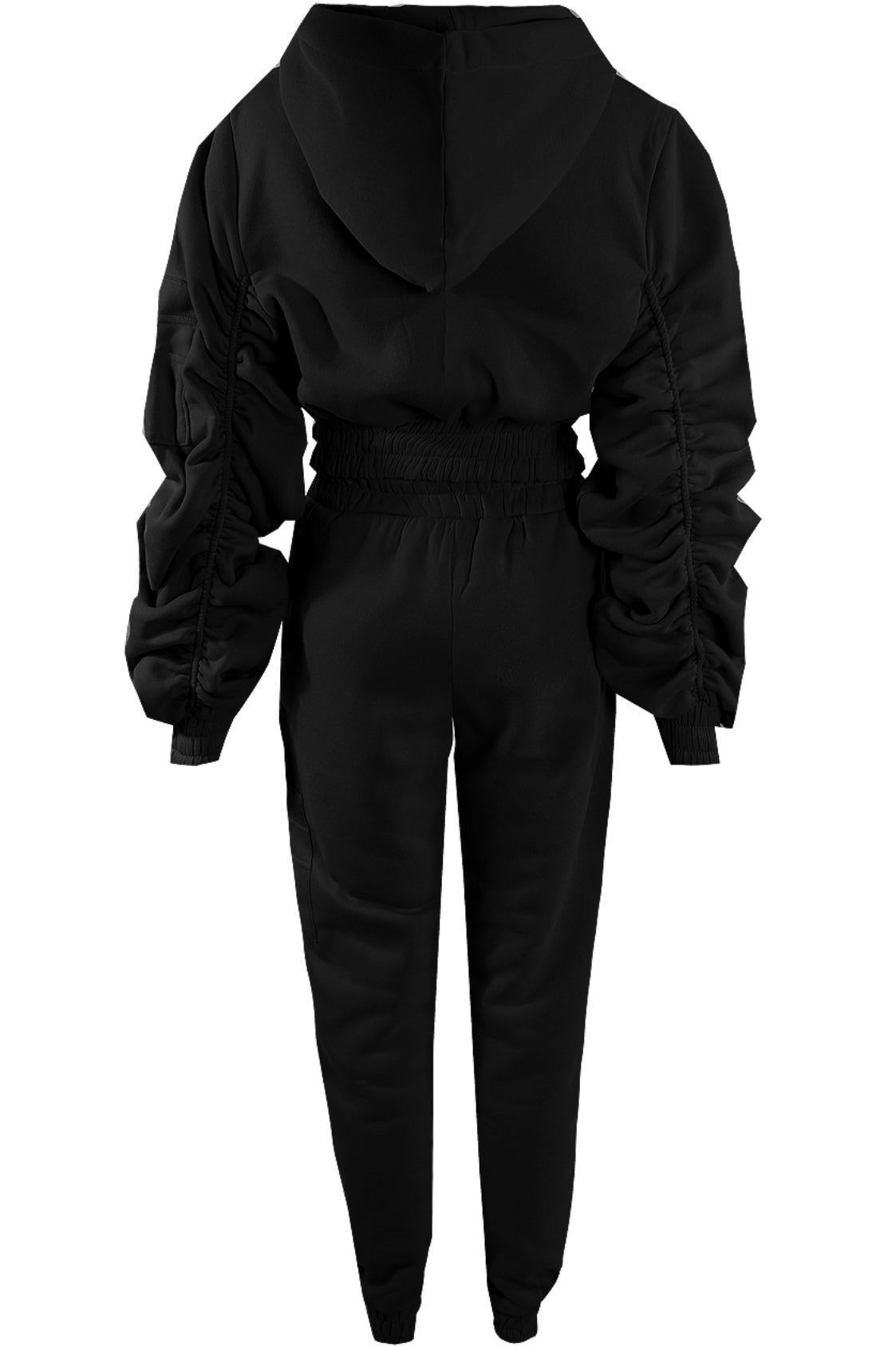Black ruched sleeve tracksuit