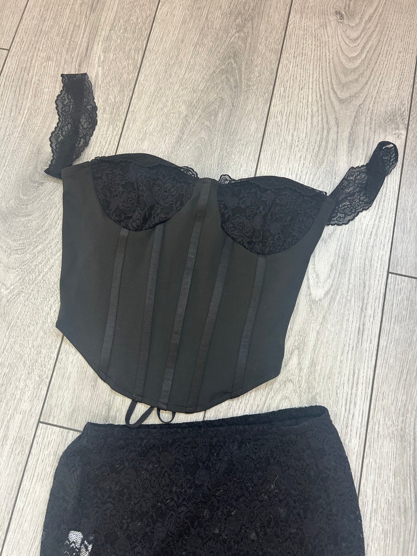 SAMPLE black lace corset co-ord