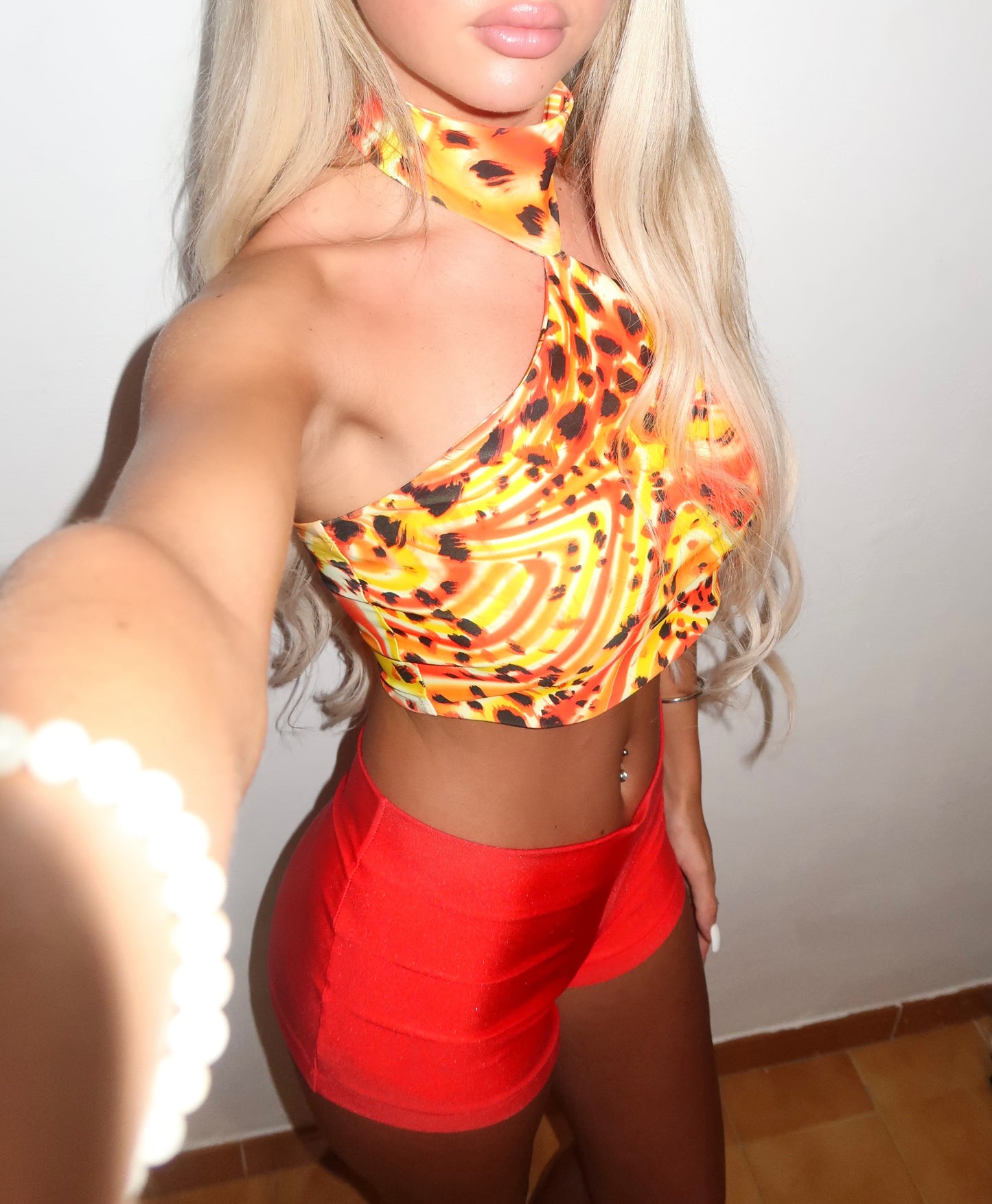 LIMITED EDITION HAND MADE AND DESIGNED IN HOUSE: Red slinky hot pant shorts