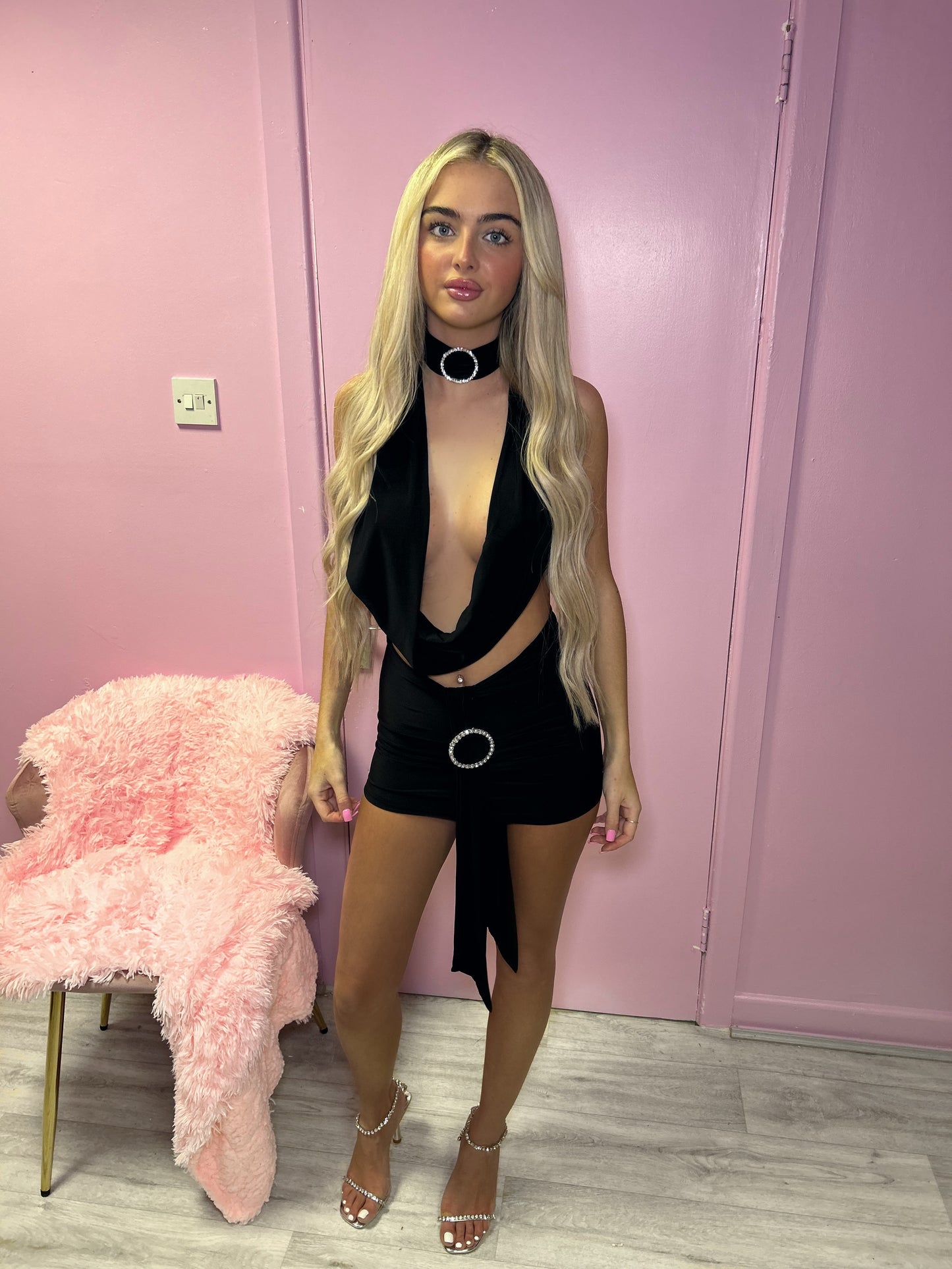 Black Mini Skirt With Diamante Ring