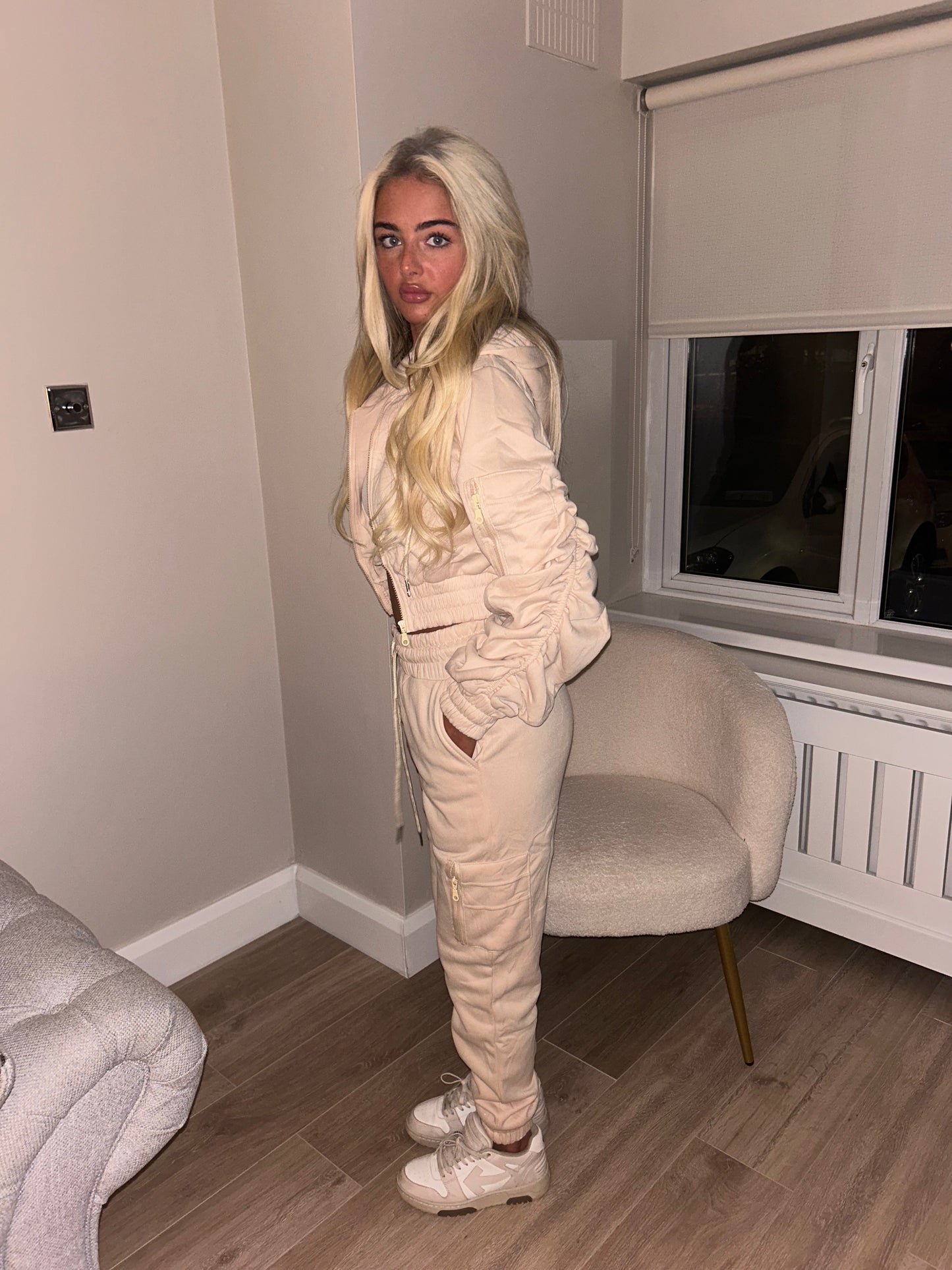 Beige ruched tracksuit