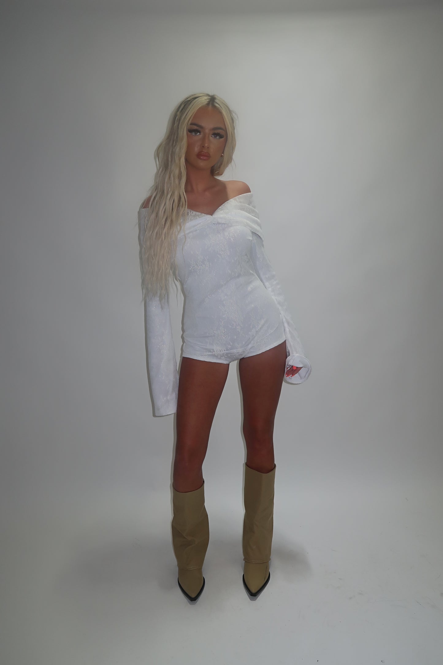 LIMITED EDITION HAND MADE AND DESIGNED IN HOUSE: ‘Angel’ white playsuit