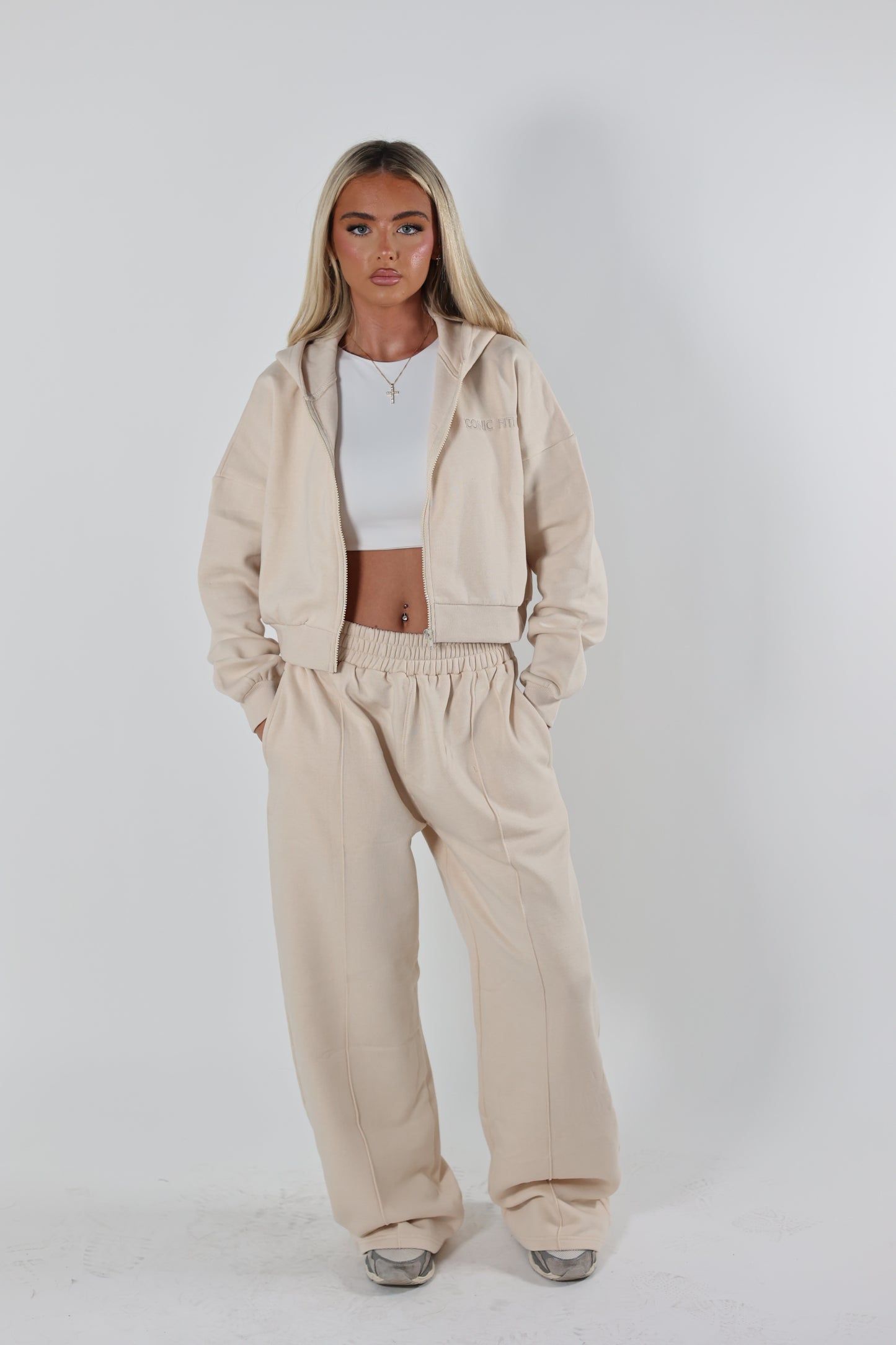 Beige wide leg tracksuit bottoms