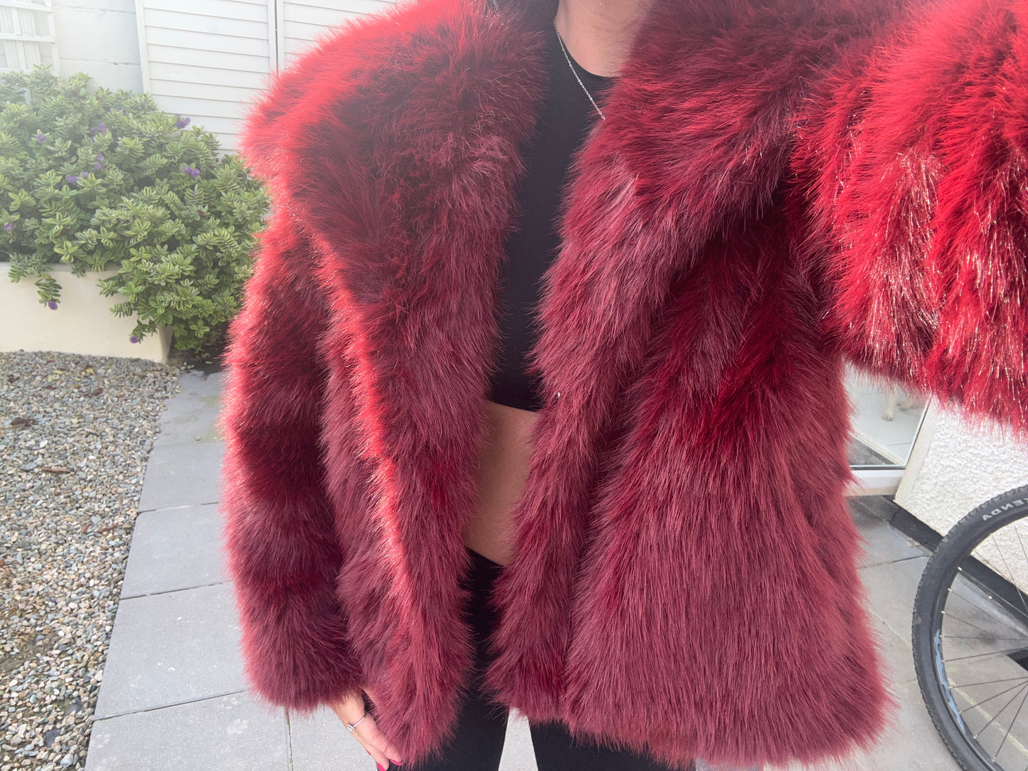 Luxury Wine faux fur lapel jacket