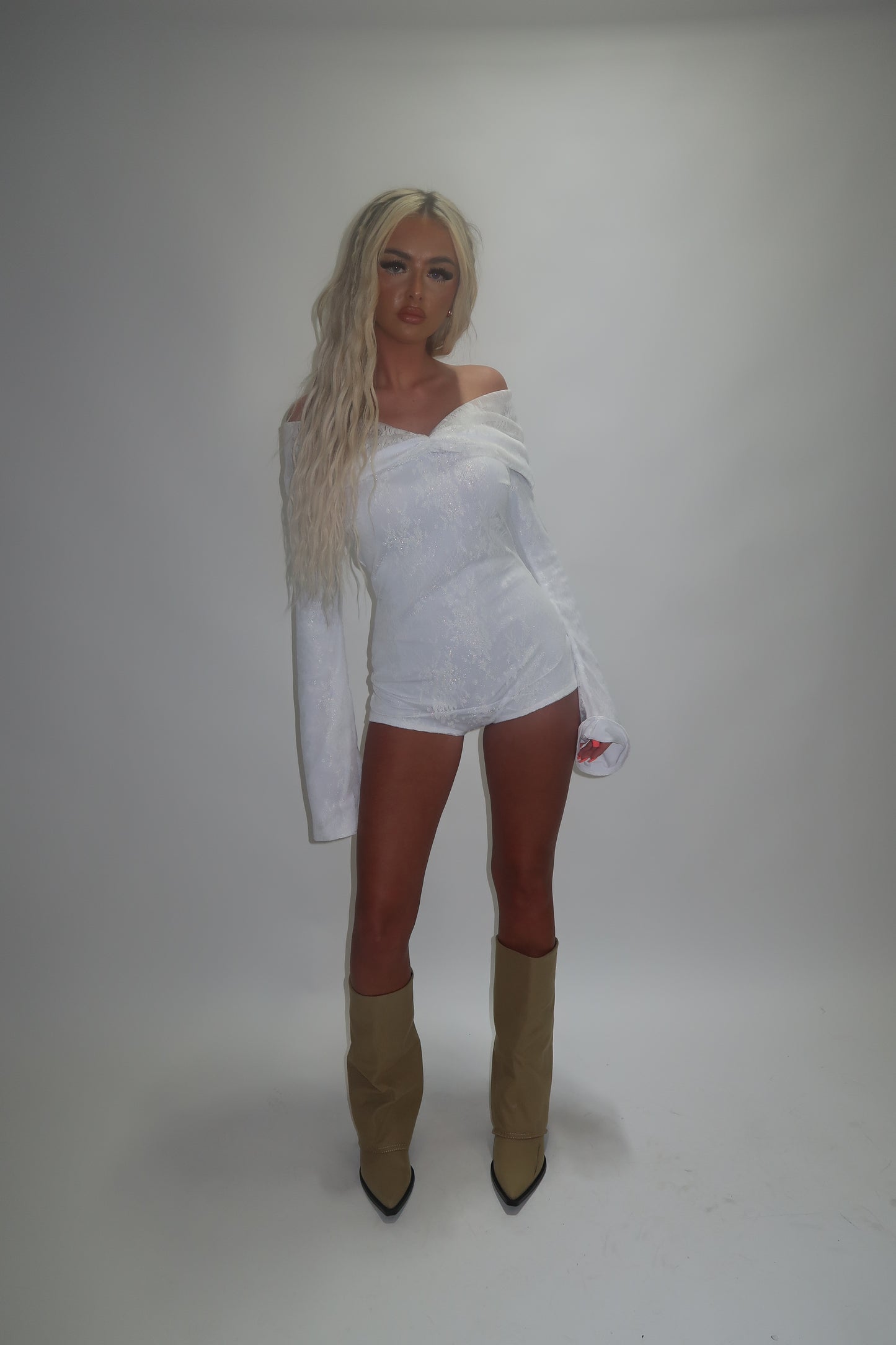 LIMITED EDITION HAND MADE AND DESIGNED IN HOUSE: ‘Angel’ white playsuit