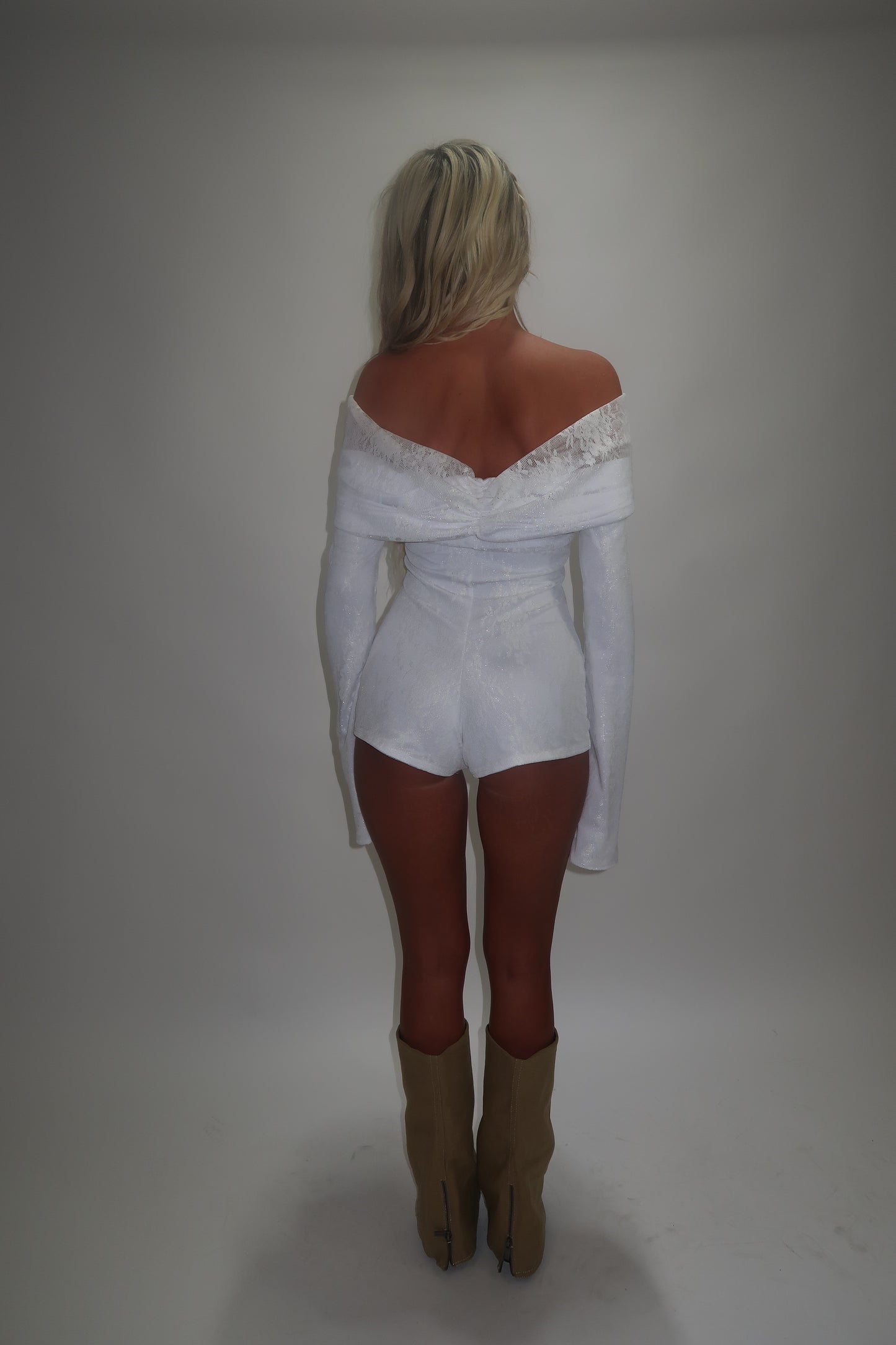 LIMITED EDITION HAND MADE AND DESIGNED IN HOUSE: ‘Angel’ white playsuit