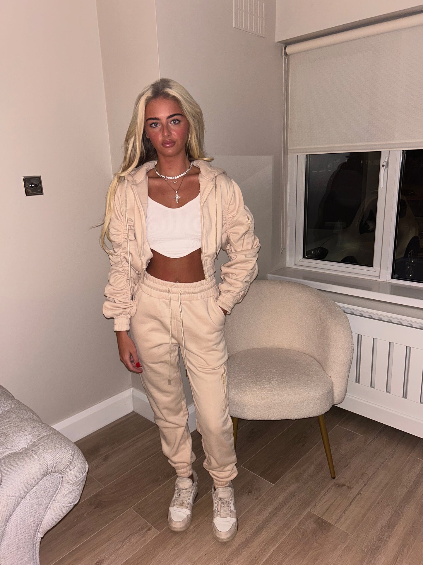 Beige ruched tracksuit