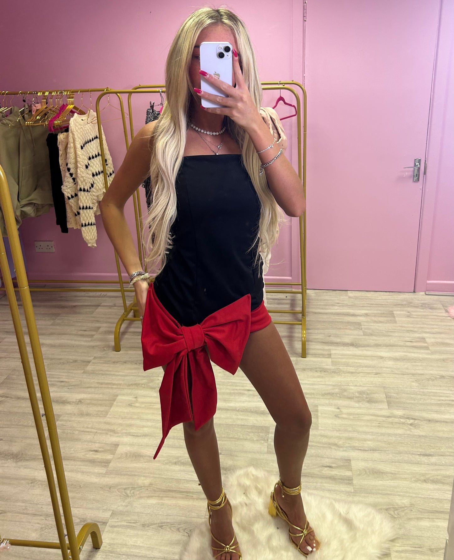 Black and red bow front mini dress