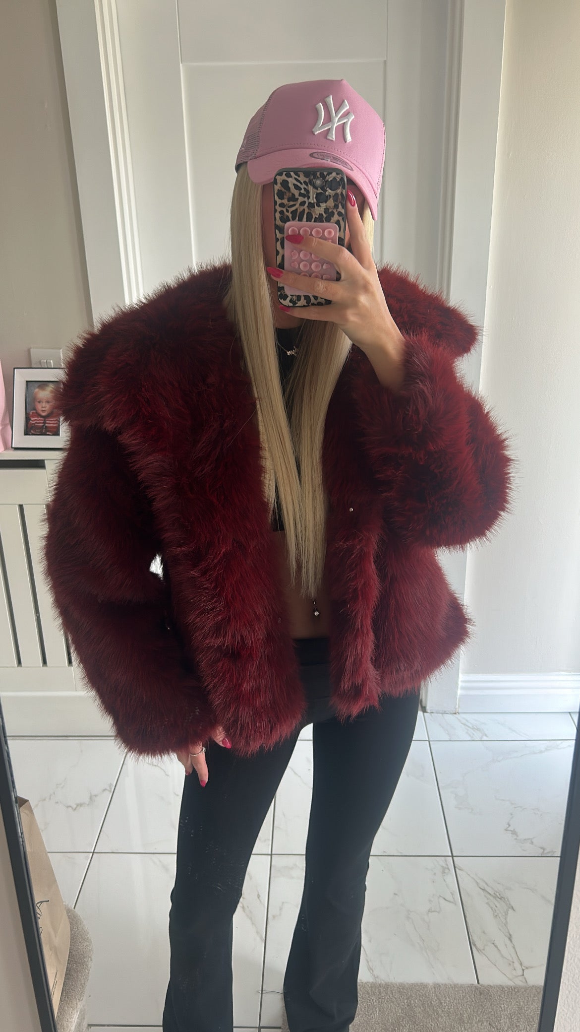 Luxury Wine faux fur lapel jacket