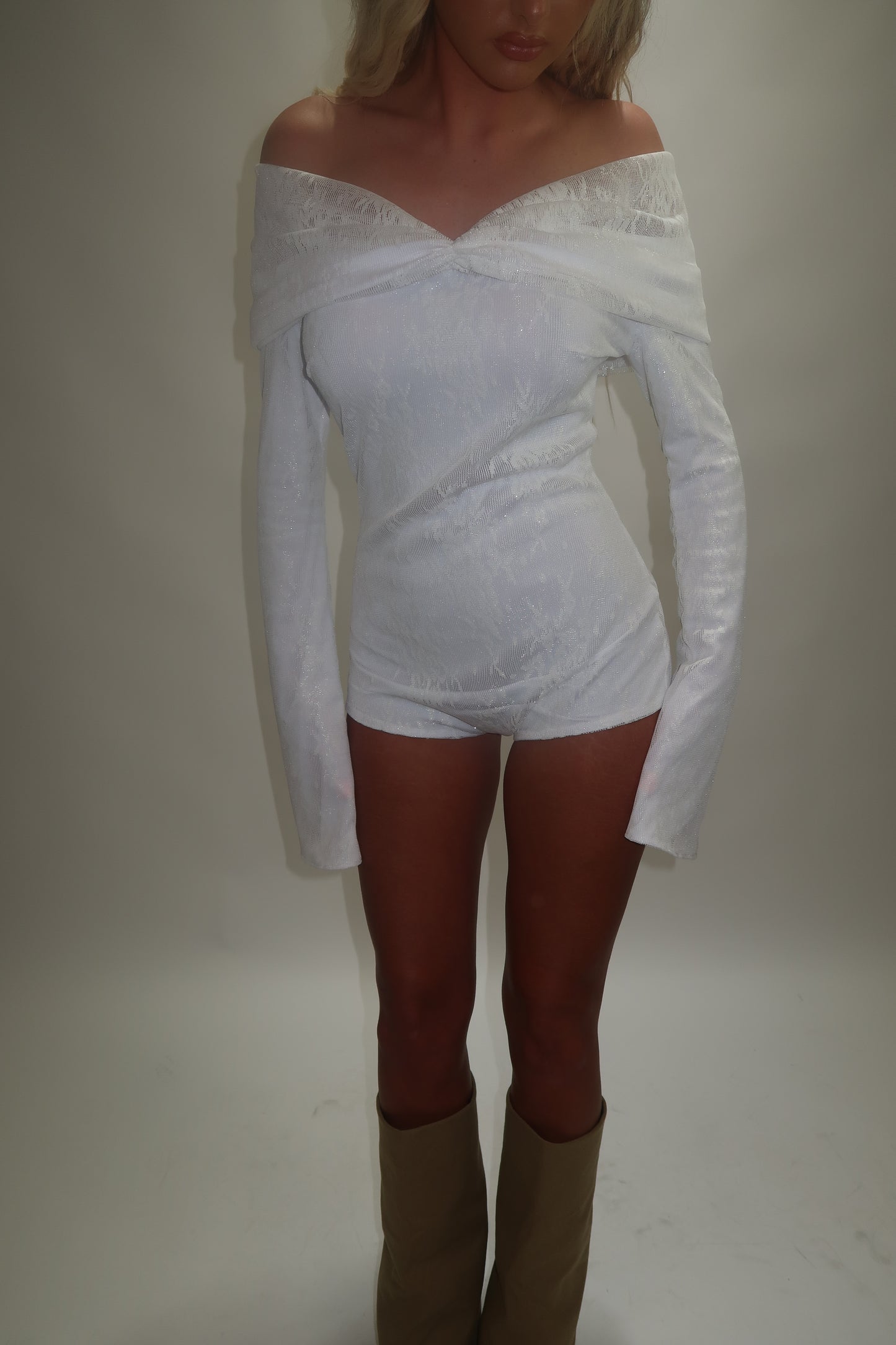 LIMITED EDITION HAND MADE AND DESIGNED IN HOUSE: ‘Angel’ white playsuit