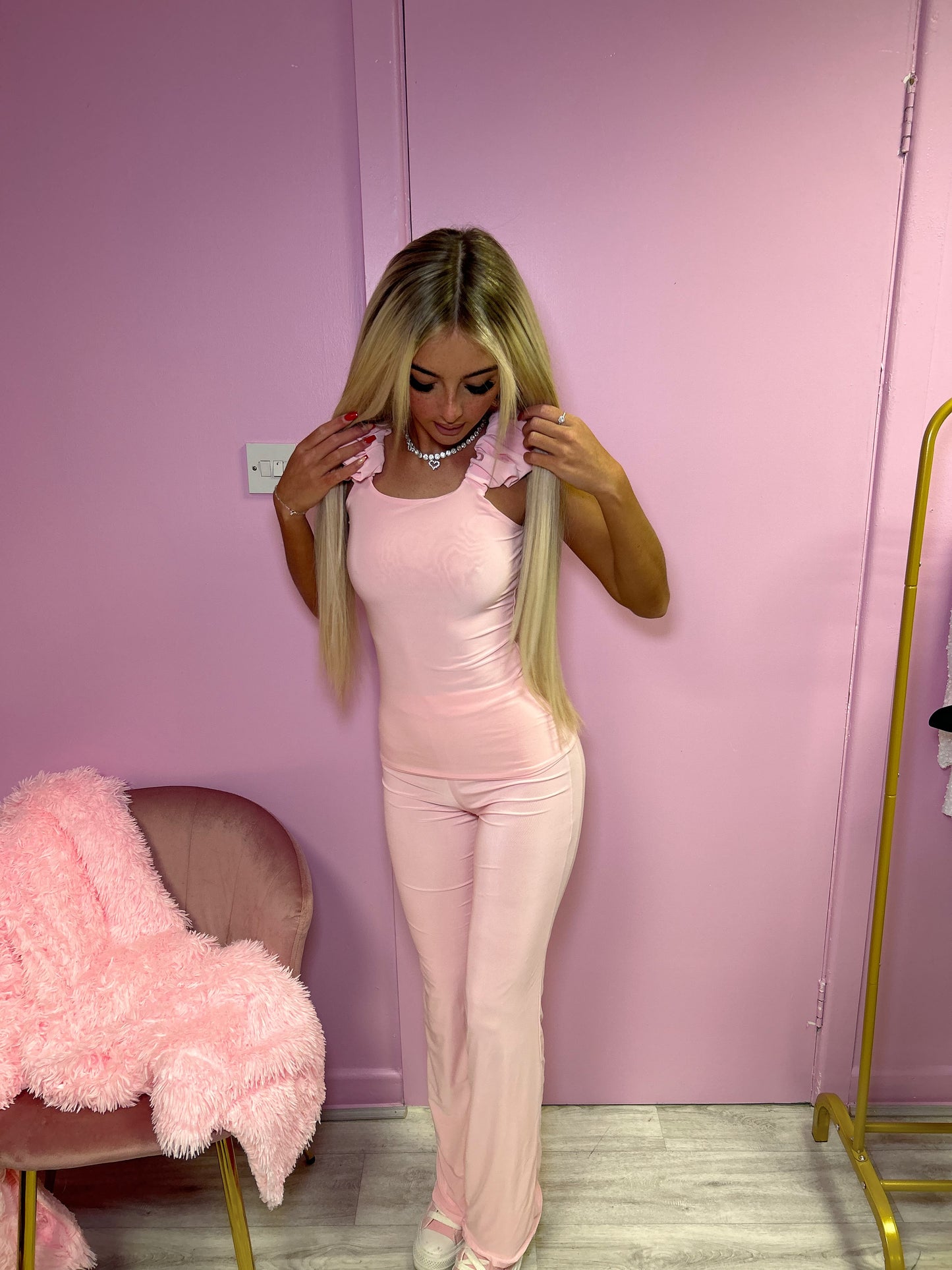 Luxury pink ruffle loungewear set