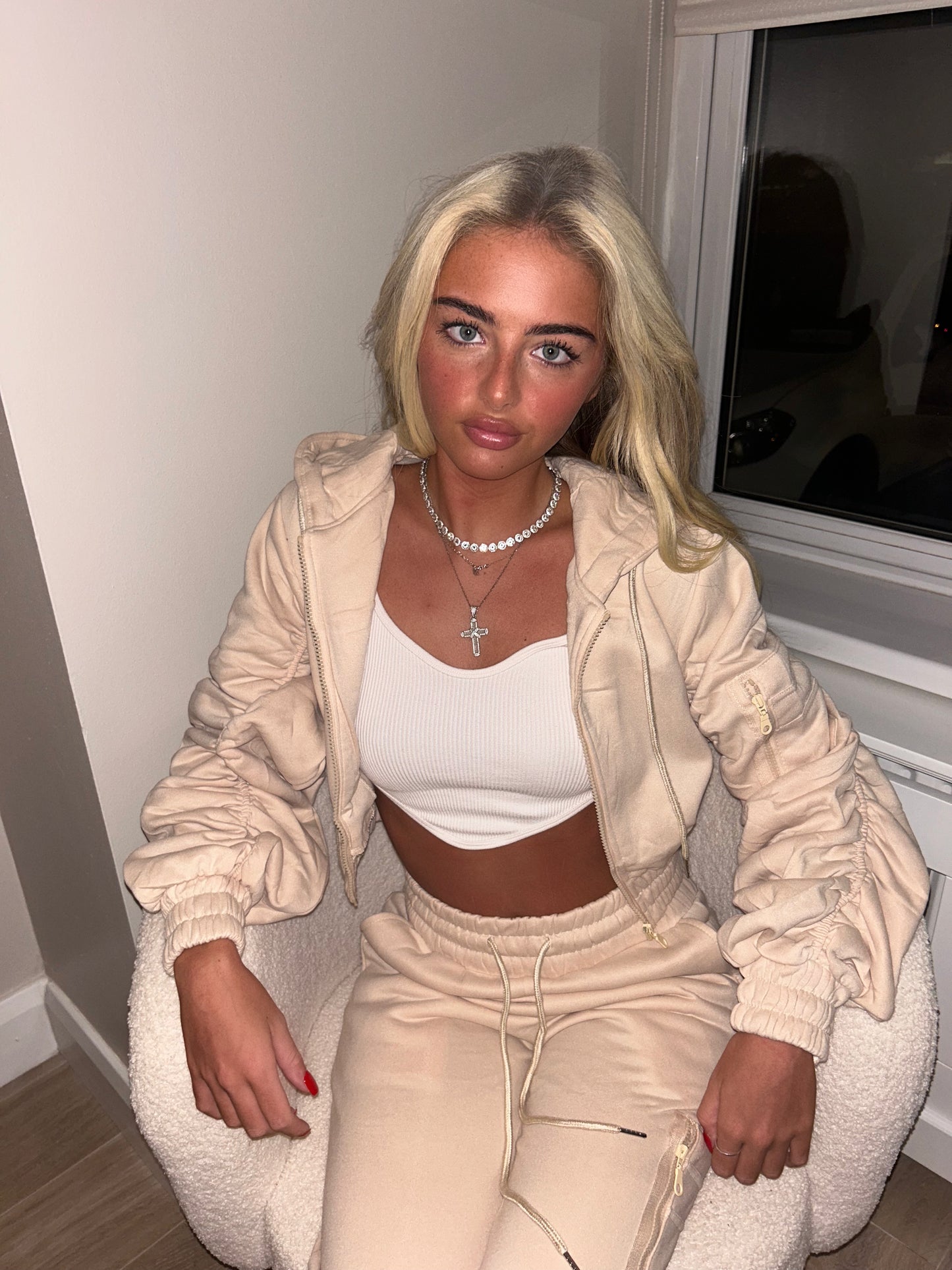 Beige ruched tracksuit