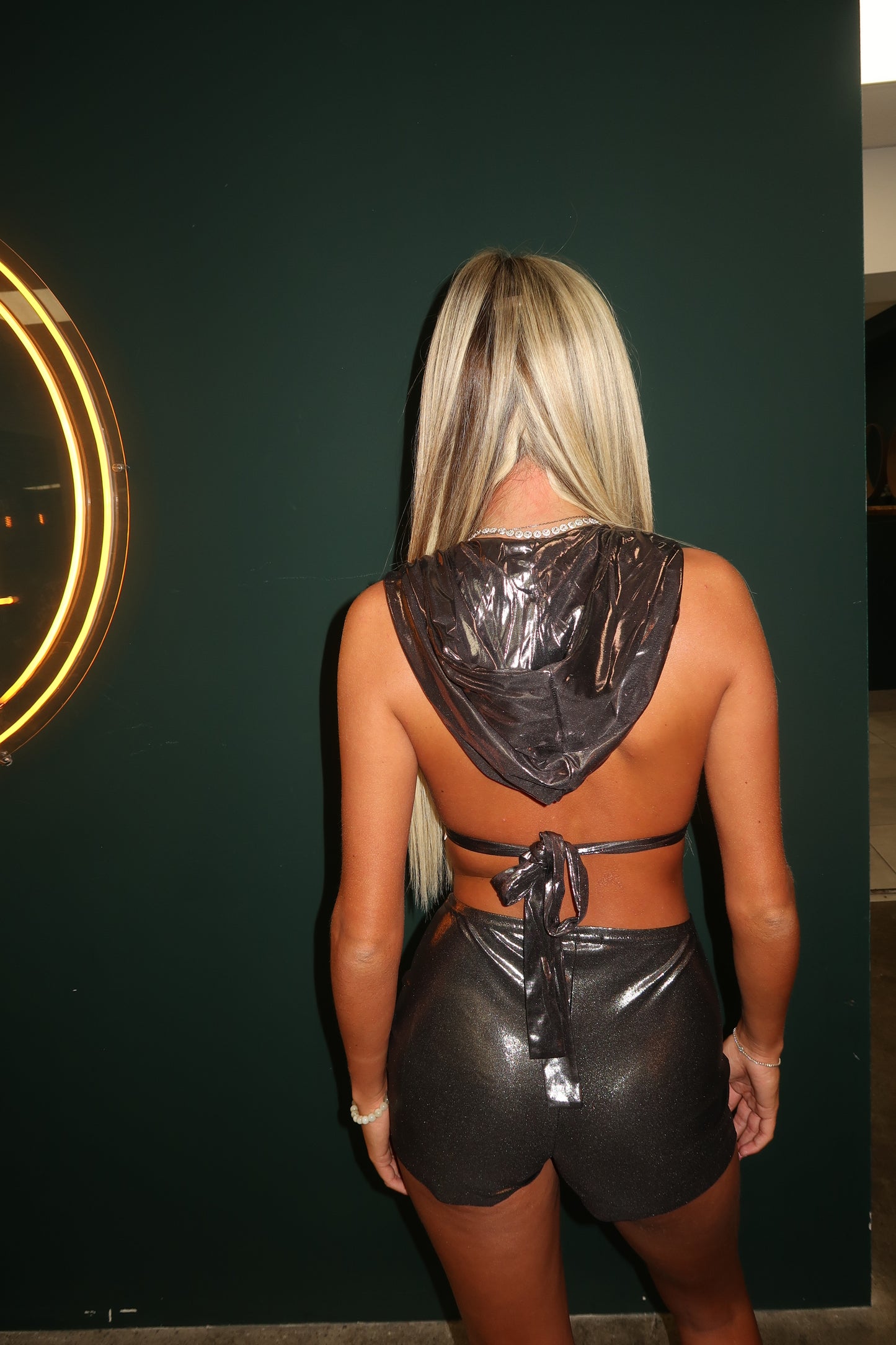 Silver metallic hooded top