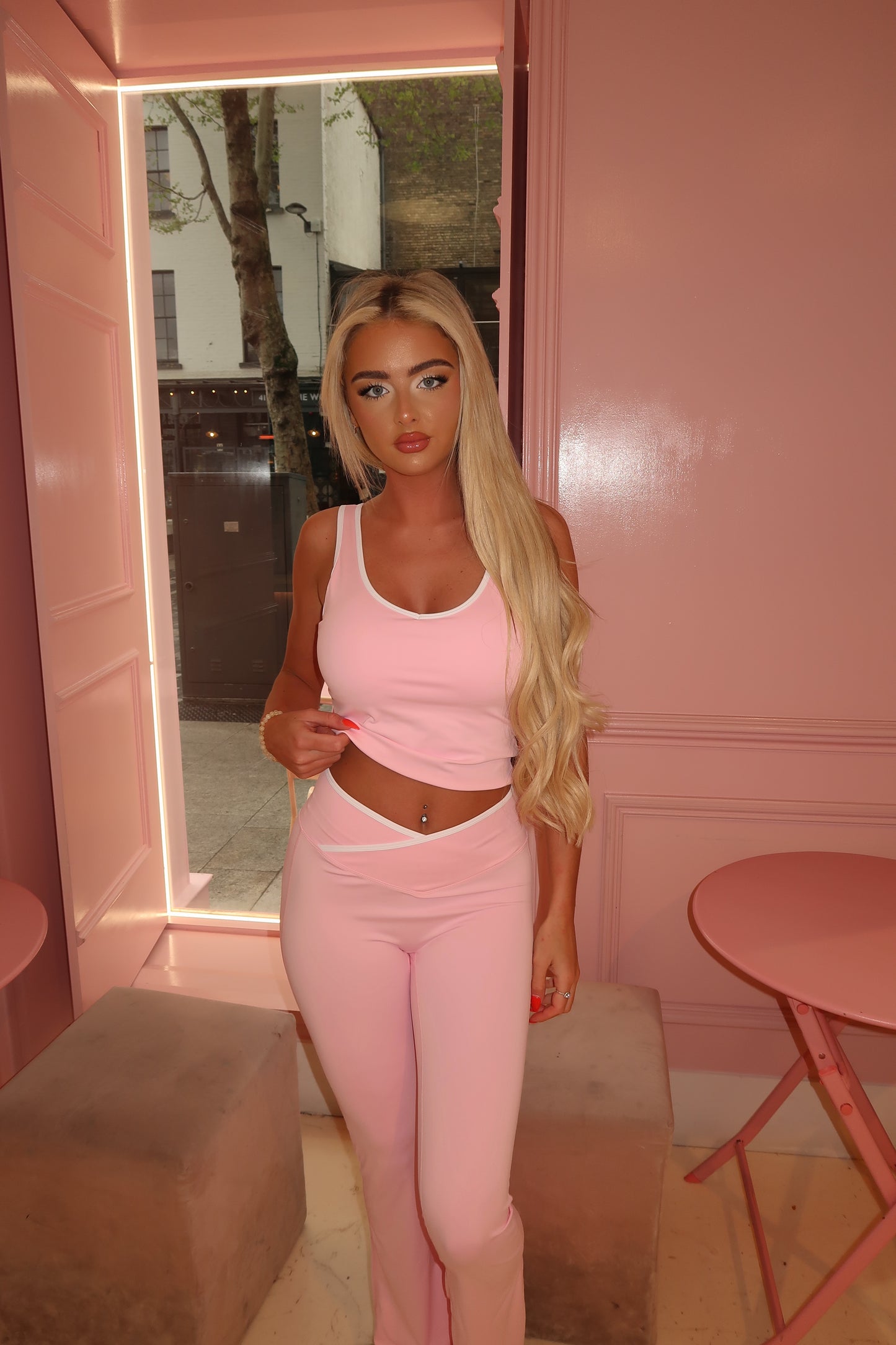 Pink v waist gym co-ord