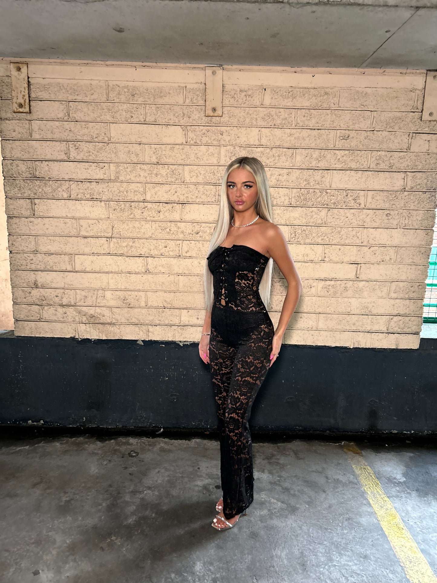 Black Lace tie front jumpsuit