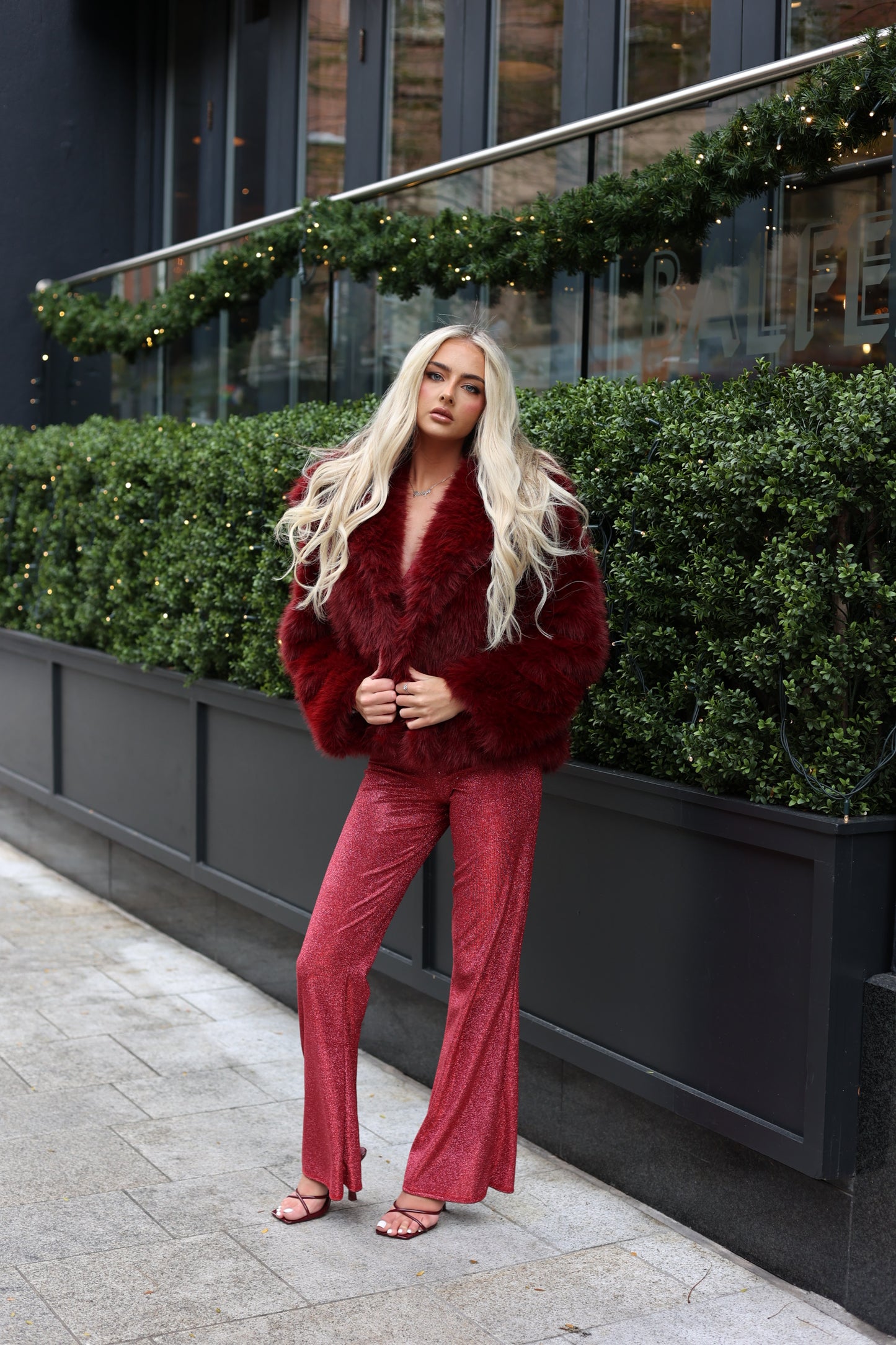 Luxury Wine faux fur lapel jacket