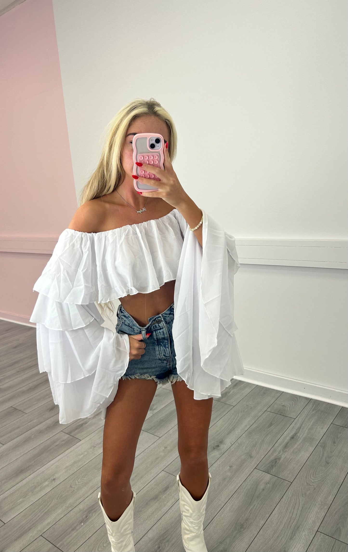 White chiffon layered top