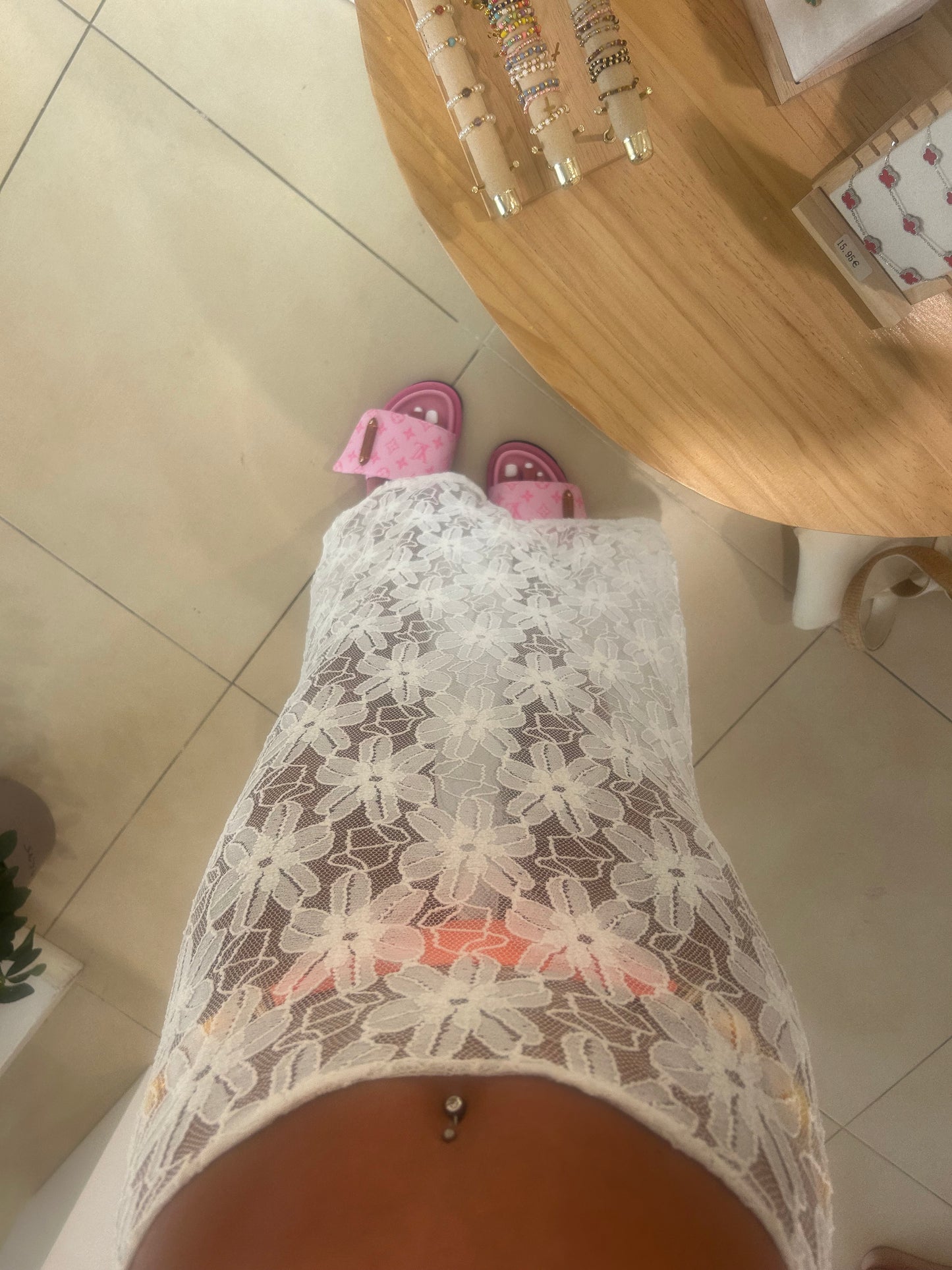 LIMITED EDITION HAND MADE AND DESIGNED IN HOUSE: Off white lace cover up maxi skirt