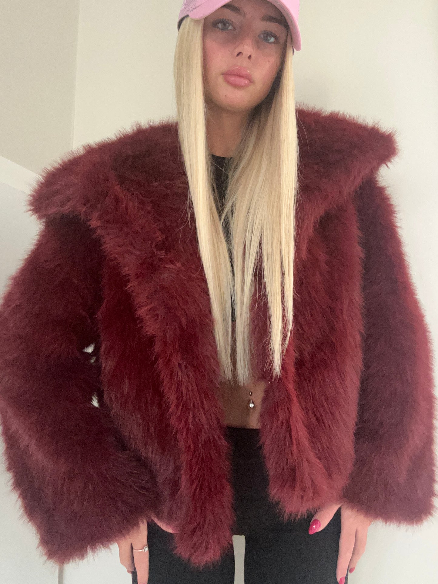 Luxury Wine faux fur lapel jacket