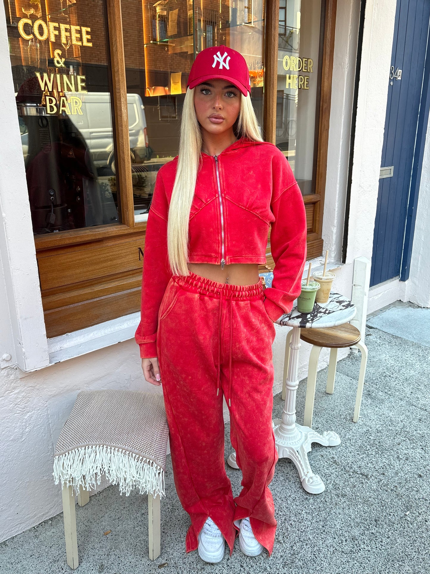 Red Acid wash wide leg tracksuit