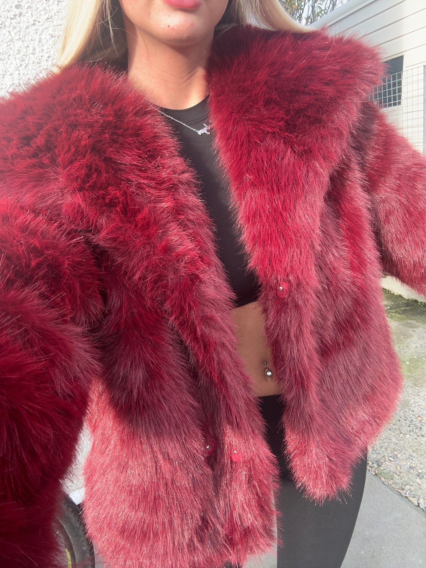 Luxury Wine faux fur lapel jacket