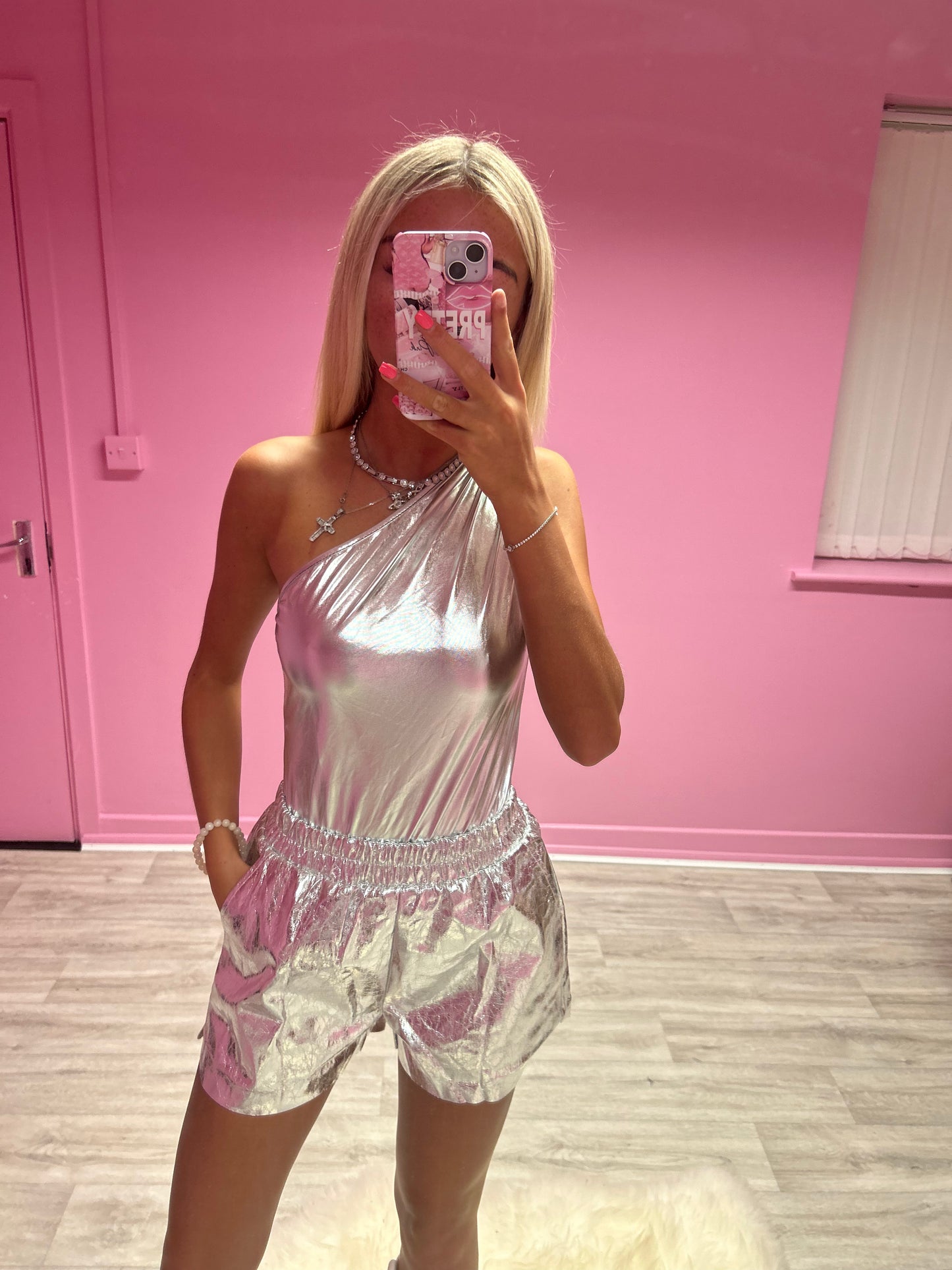 Silver metallic shorts