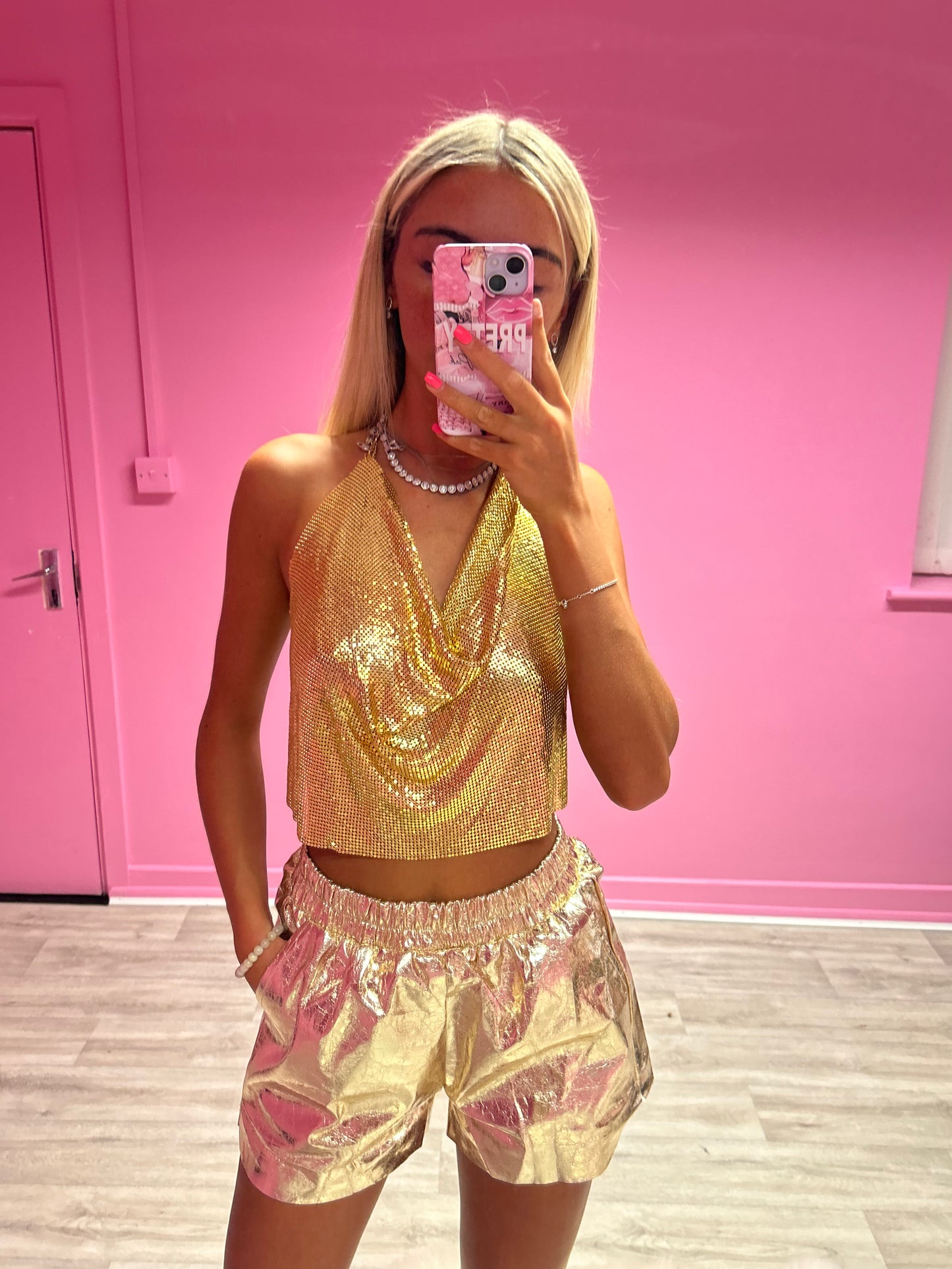 Gold metallic shorts