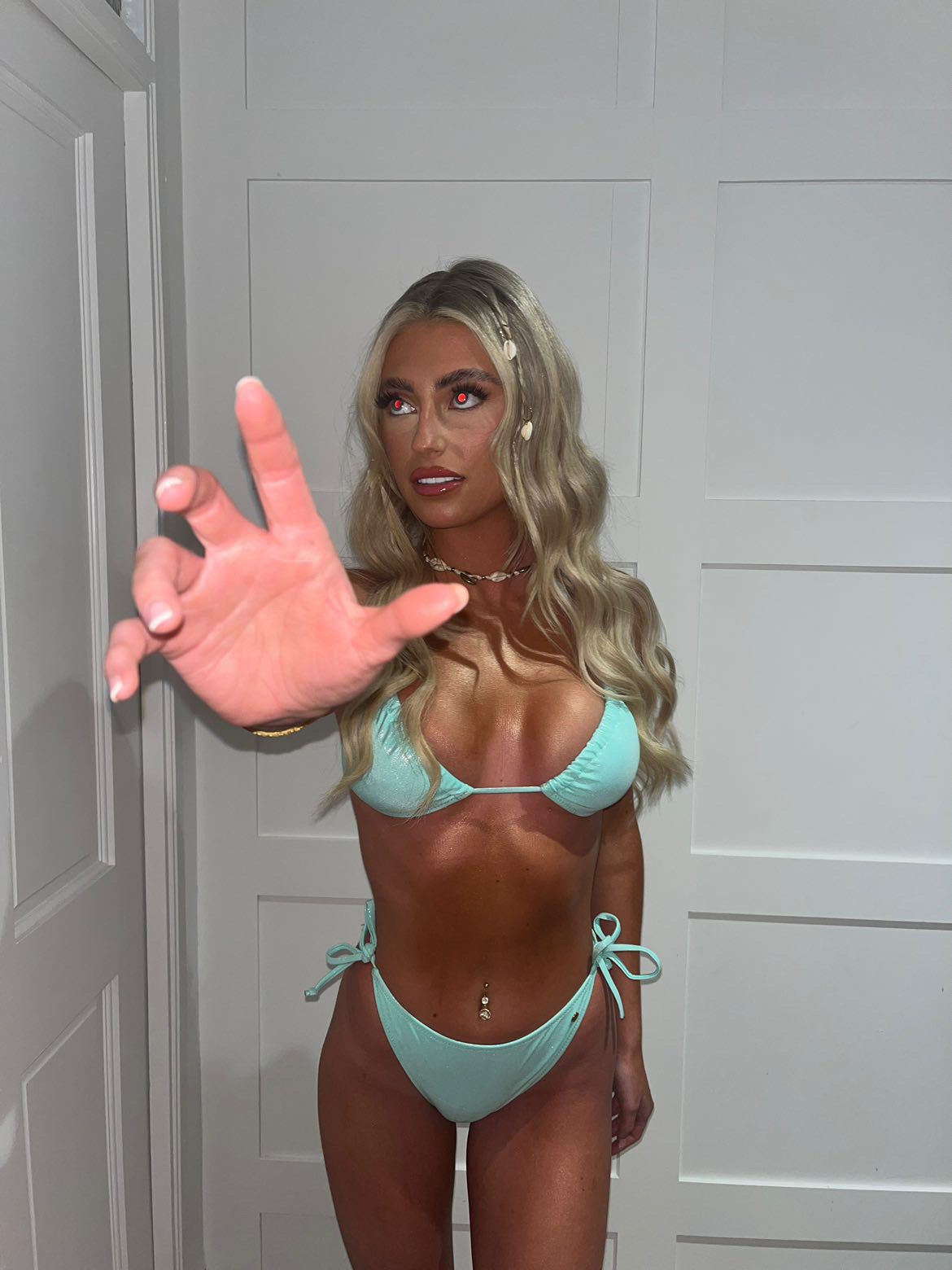 Ocean Blue metallic bikini top and bottoms