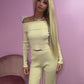 Beige Off the shoulder knitted jumper and trousers set