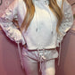 Off white Eyelet Lace Up Detail Hoodie & Jogger Fleece tracksuit