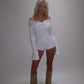 LIMITED EDITION HAND MADE AND DESIGNED IN HOUSE: ‘Angel’ white playsuit