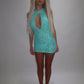 LIMITED EDITION HAND MADE AND DESIGNED IN HOUSE: ‘Aura’ blue lace dress