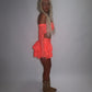 LIMITED EDITION HAND MADE AND DESIGNED IN HOUSE: Coral frilly Rara skirt top and sleeves three piece