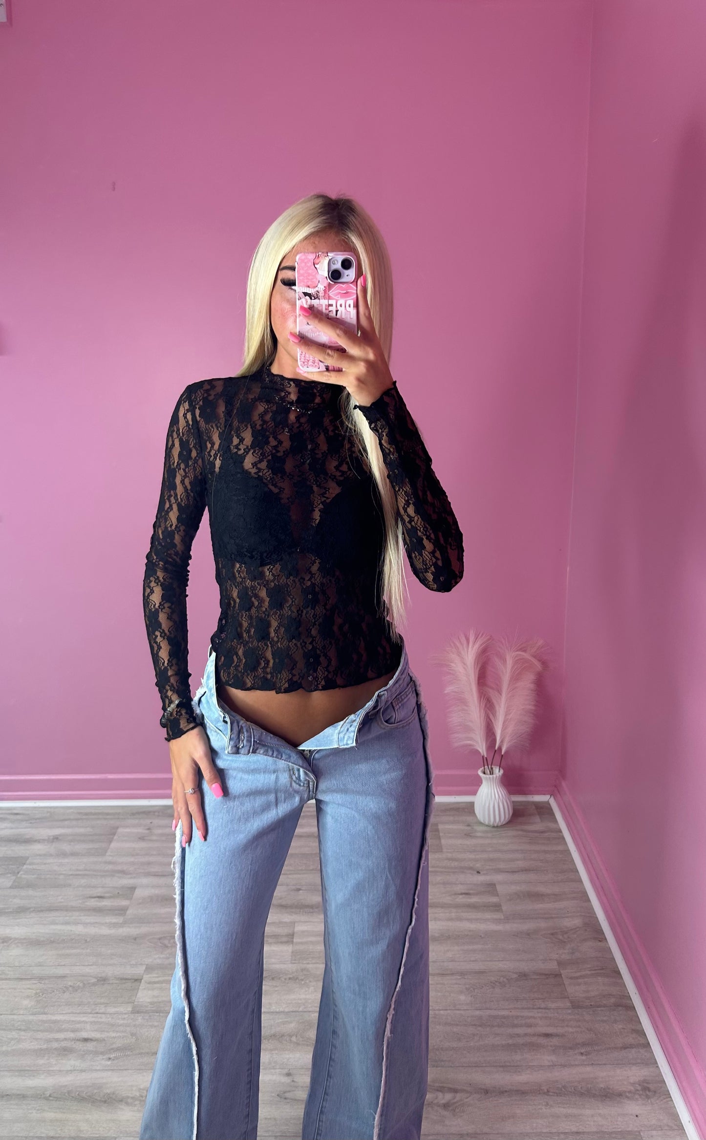 Black lace long sleeve top