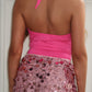 Fuchsia Halter Neck Bodysuit with gold buckle