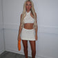 White halter neck knit skirt co ord