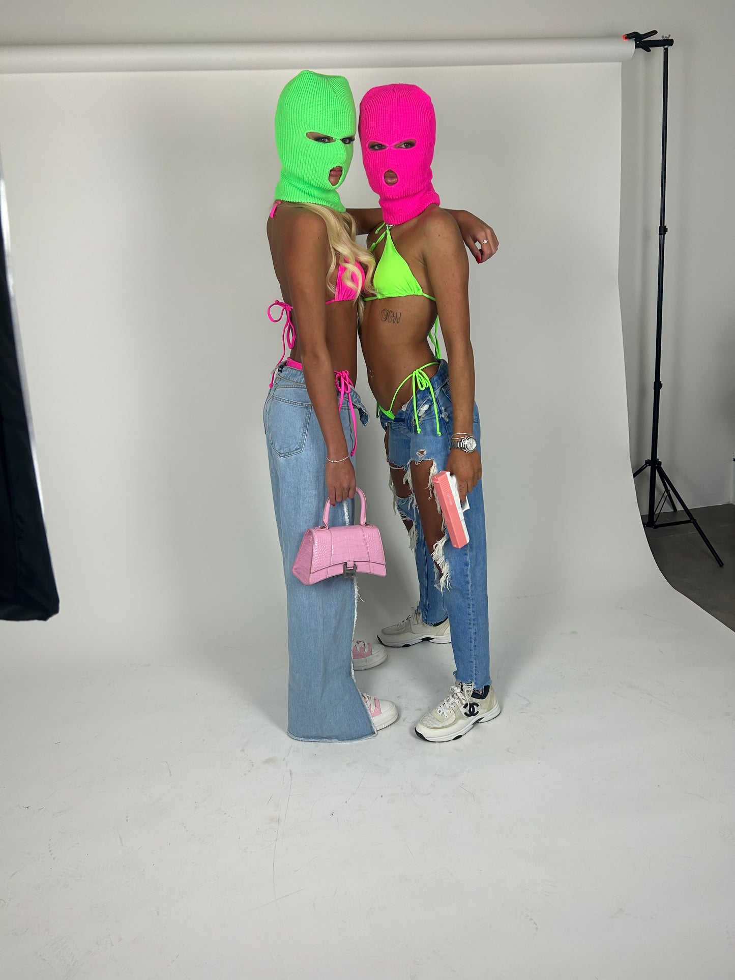 Green Balaclava and pink top