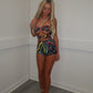 Multi-coloured cut out top and shorts co-ord