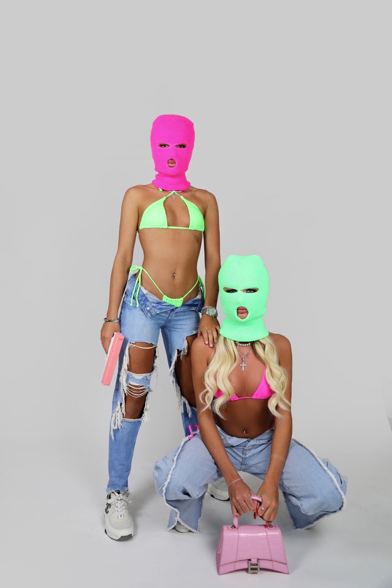 Green Balaclava and pink top