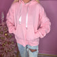 Pink ruched sleeve ribbon hoodie