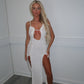 White frill hem split dress