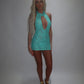 LIMITED EDITION HAND MADE AND DESIGNED IN HOUSE: ‘Aura’ blue lace dress