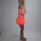 LIMITED EDITION HAND MADE AND DESIGNED IN HOUSE: Coral frilly Rara skirt top and sleeves three piece
