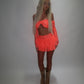 LIMITED EDITION HAND MADE AND DESIGNED IN HOUSE: Coral frilly Rara skirt top and sleeves three piece